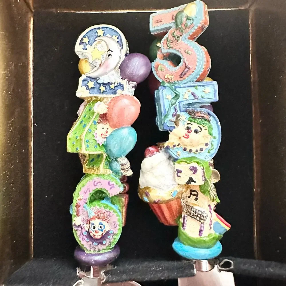 Christopher Radko Birthday Parade Cake Serving Knife Set 2 Clowns Balloons NIB